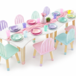 Set de Mesa curva y 10 sillas rejilla