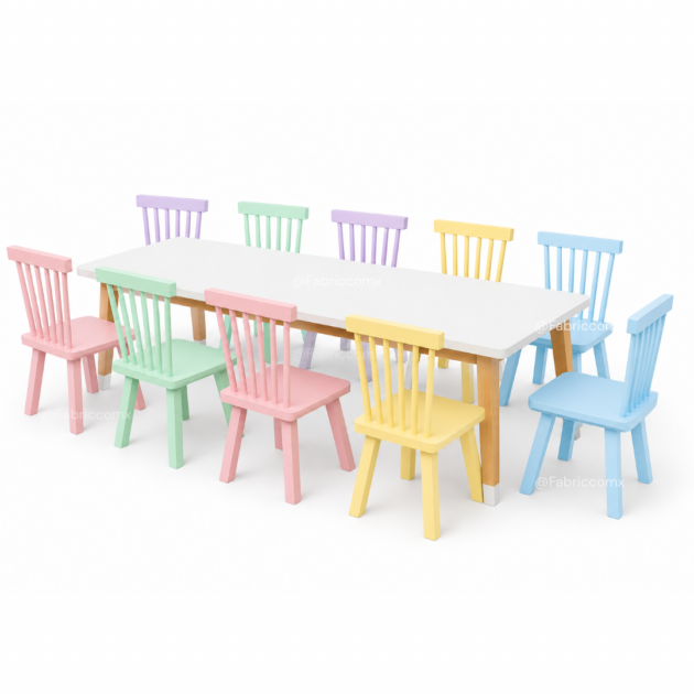 Set de Mesa blanca y 10 sillas vintage