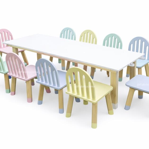 Set de Mesa blanca y 10 sillas rejilla