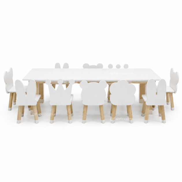 Set de mesa blanca rectangular y 10 sillas figura.