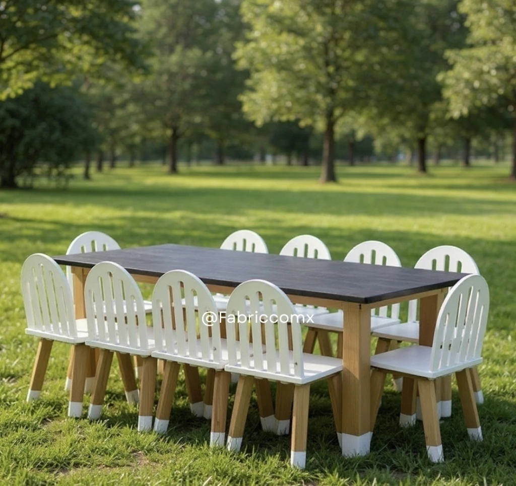 Set de Mesa pizarron y 10 sillas rejilla blancas - Image 2