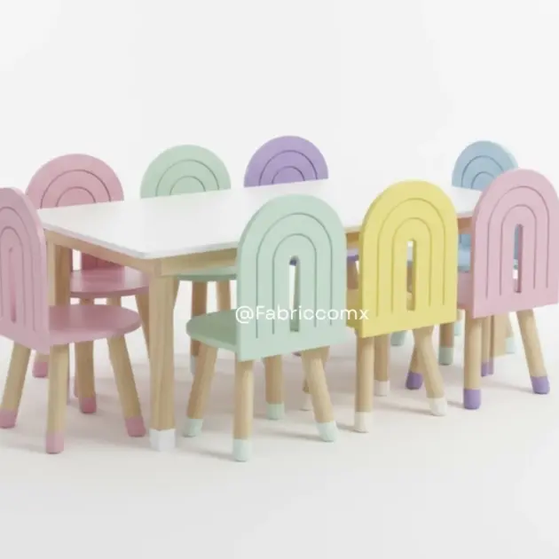 Set de Mesa blanca y 10 sillas de arcoiris