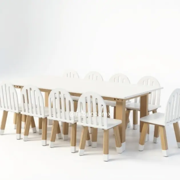 Set de Mesa blanca y 10 sillas rejilla blancas