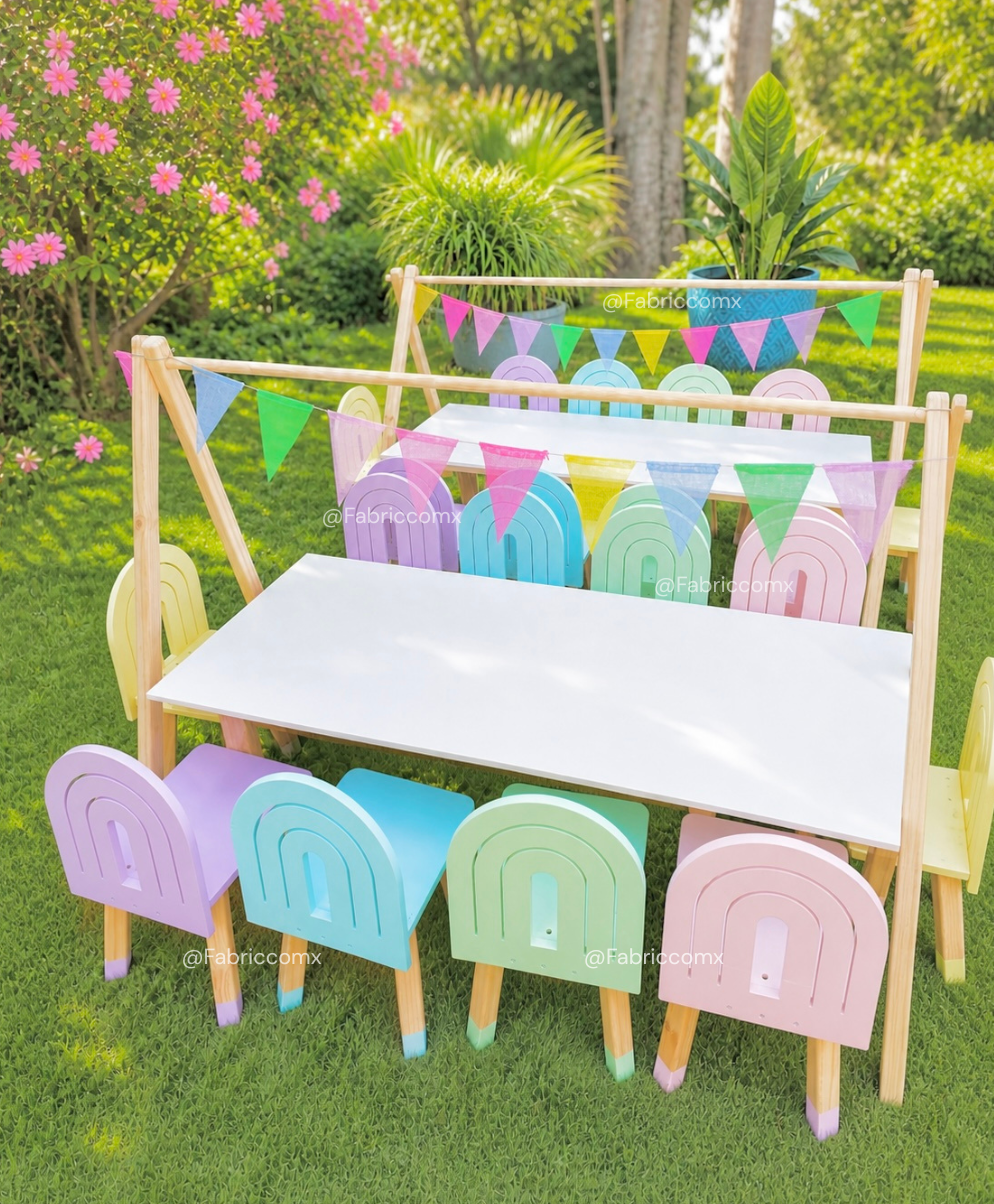 Set de Mesa blanca y 10 sillas de arcoiris - Image 4