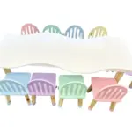 Set de Mesa curva y 10 sillas rejilla