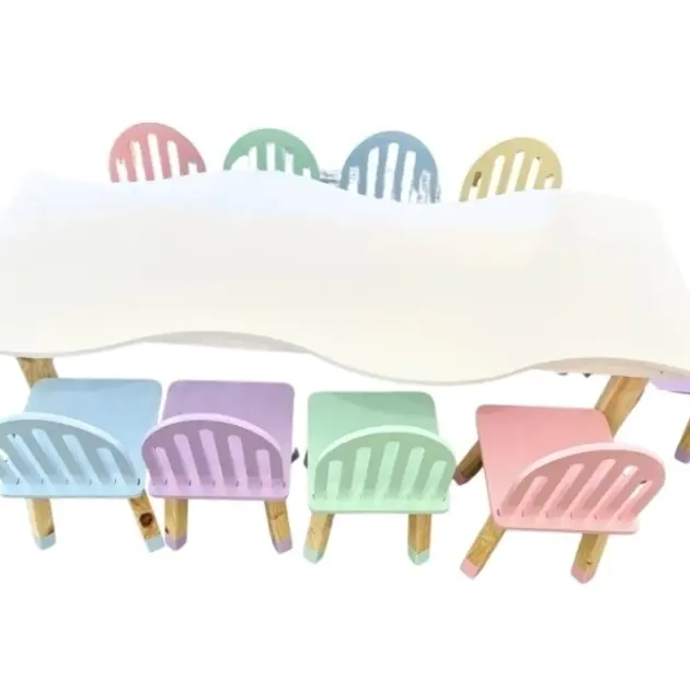 Set de Mesa curva y 10 sillas rejilla